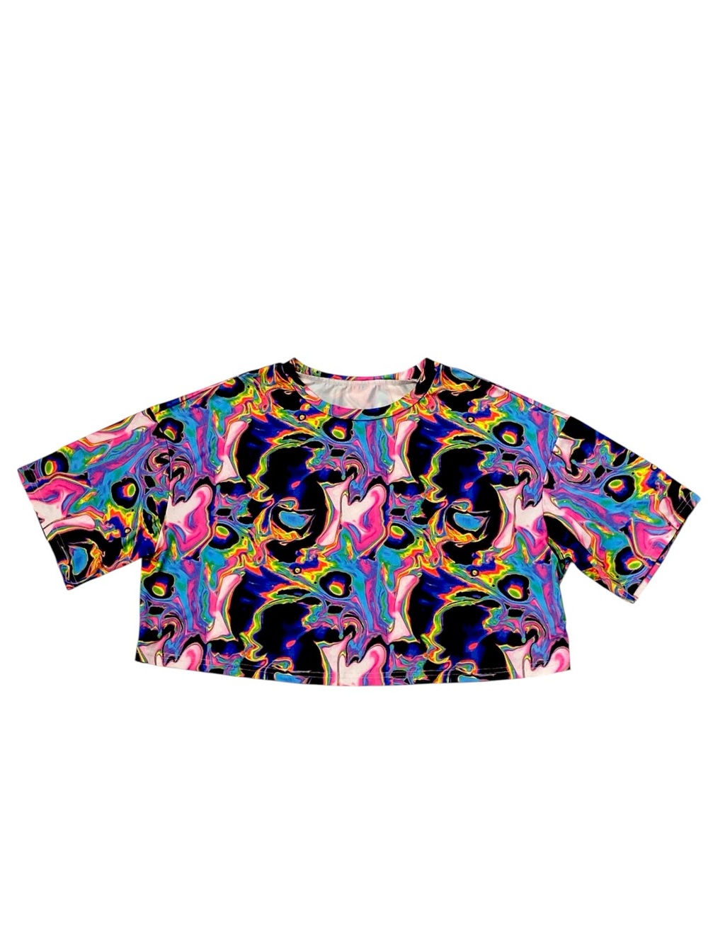 SHEIN Neon Marble-Print Crop Top cropped tee XS acid drip festival trippy
